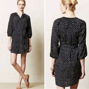Anthropologie Maeve Women's Shirt Dress XS Navy Polka Dot *Missing Belt*
